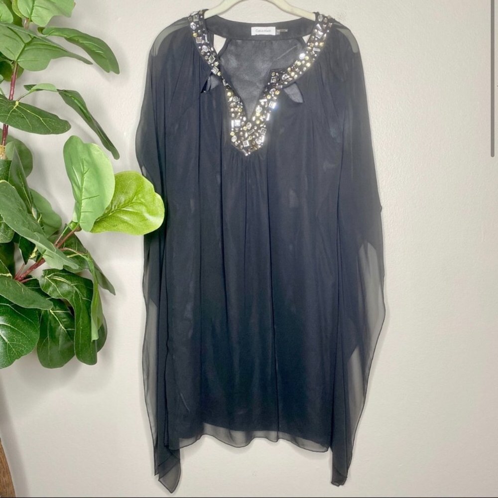 Calvin Klein Jeweled Neck Sleeveless Dress Black Size 6